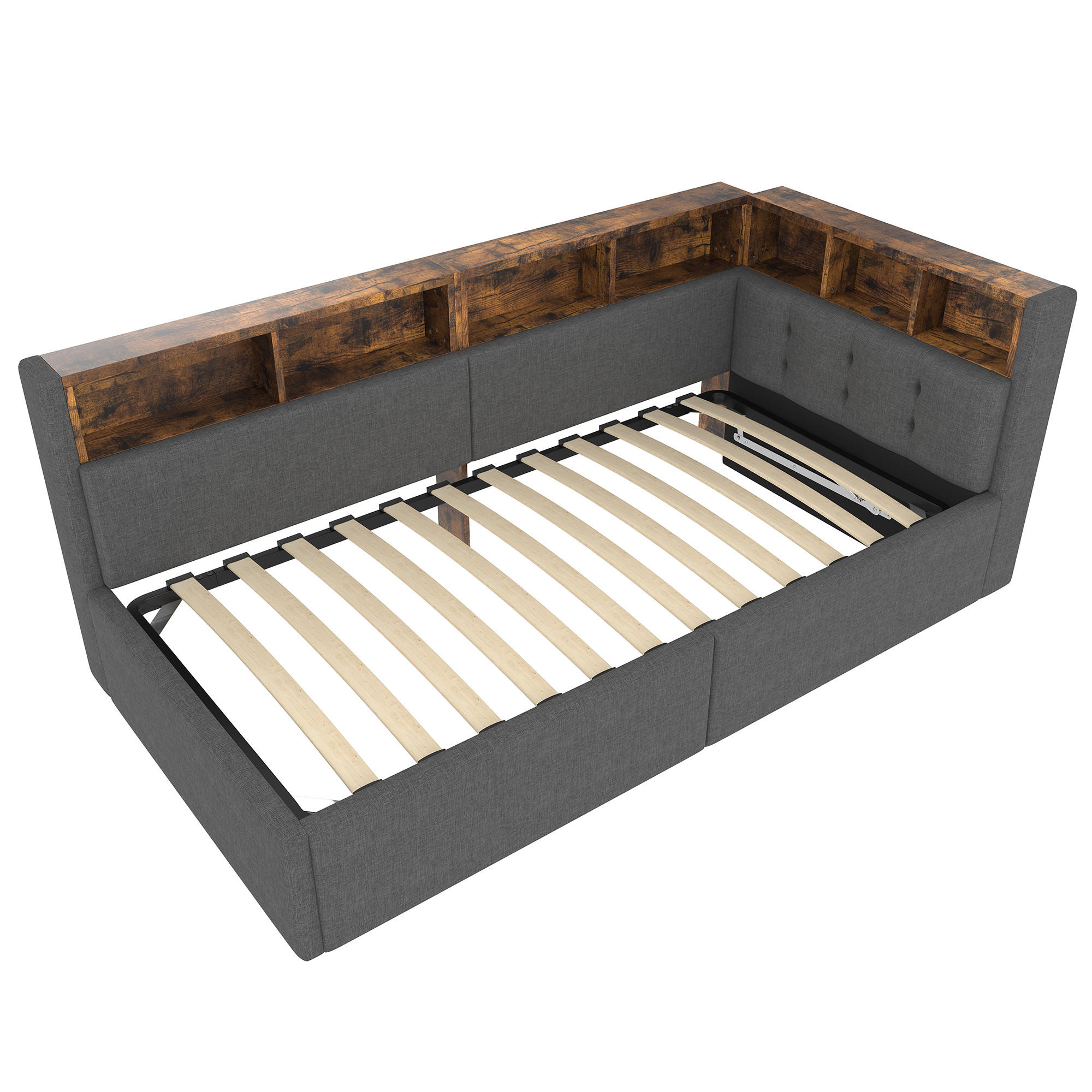 STAURAUMBETT 90/200 cm DE-04951, mit LED und Hydraulik in Grau - Grau, Holzwerkstoff (90/200cm) - ComfortXL