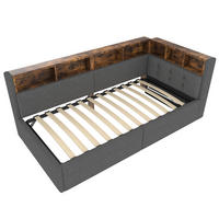 STAURAUMBETT 90/200 cm DE-04951, mit LED und Hydraulik in Grau - Grau, Holzwerkstoff (90/200cm) - ComfortXL