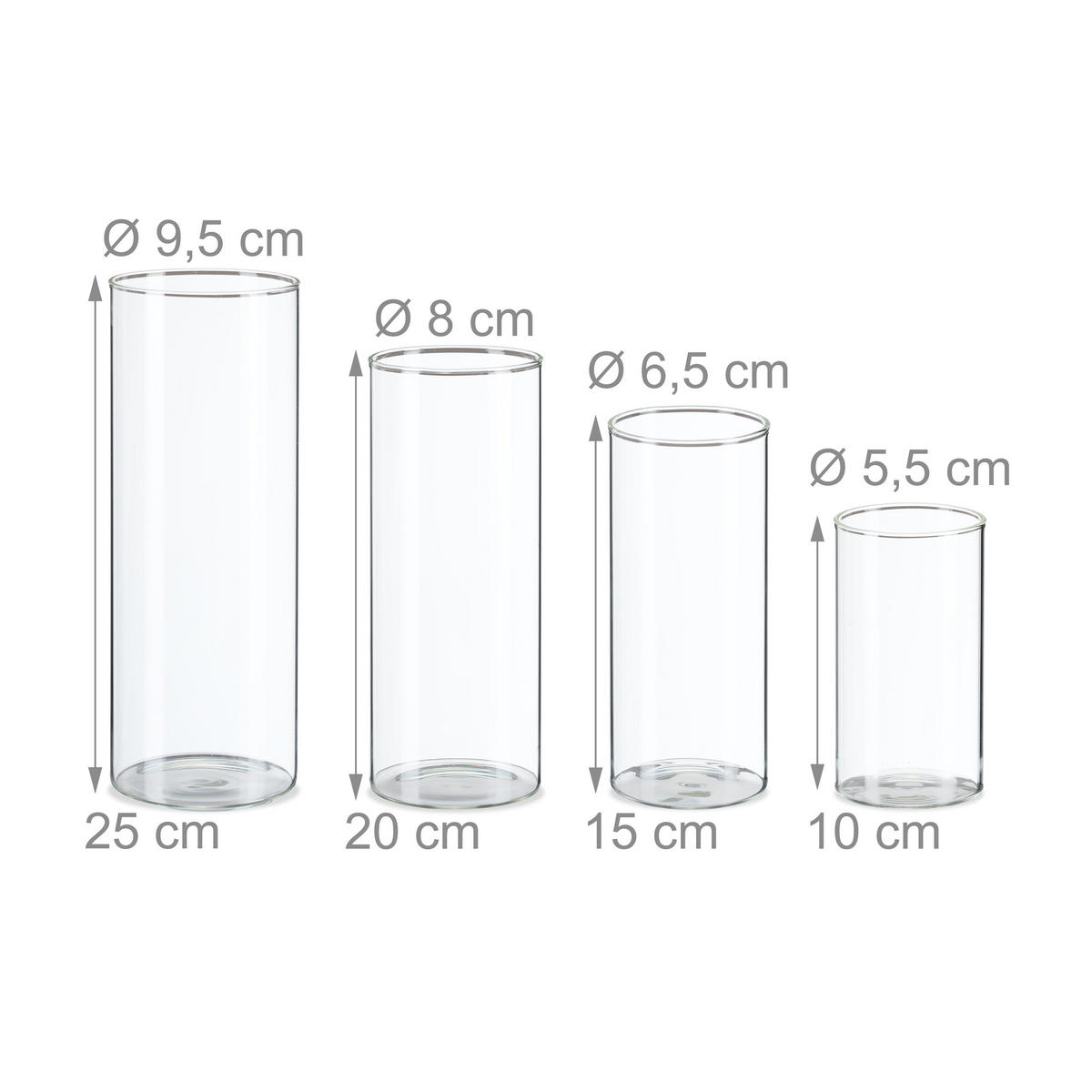 4-DIELNA sada váz - priehľadné, sklo (25cm) - Relaxdays