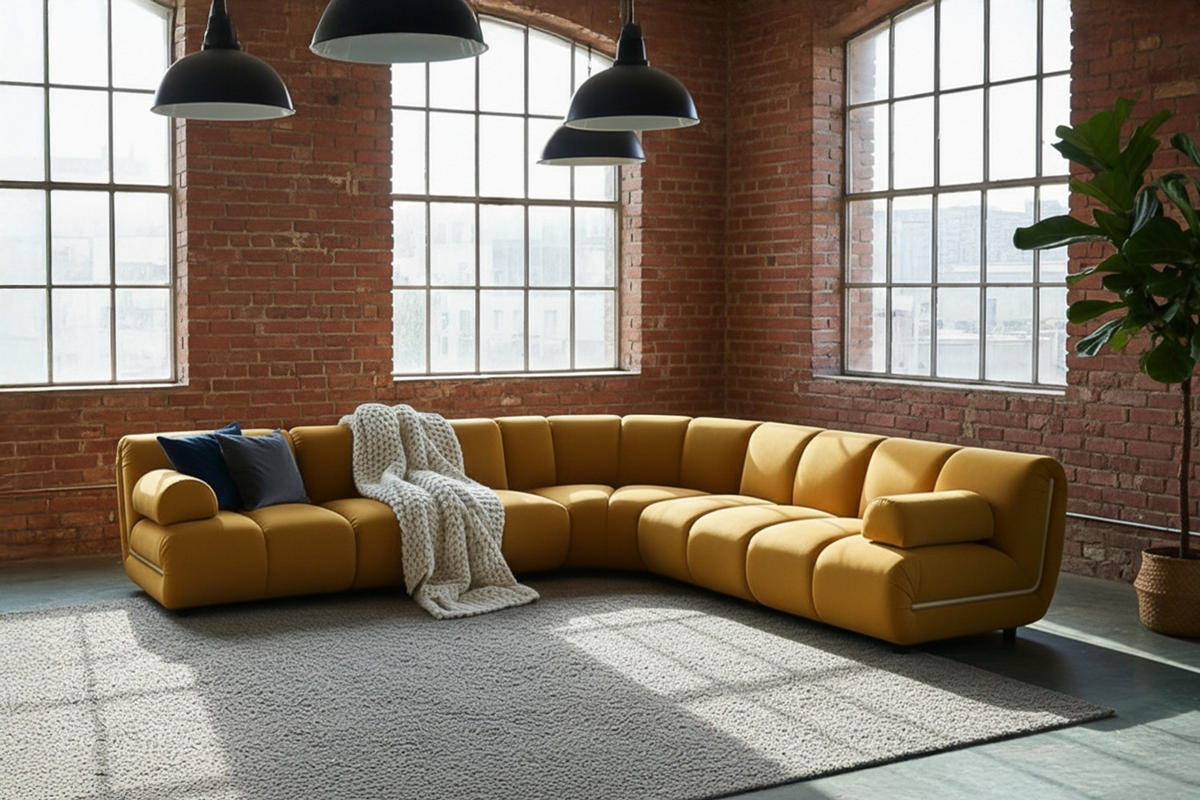 MODULSOFA LAYLA Gelb Velvet - Gelb/Schwarz, Buchenholz/Textil (305/305cm) - KAWOLA