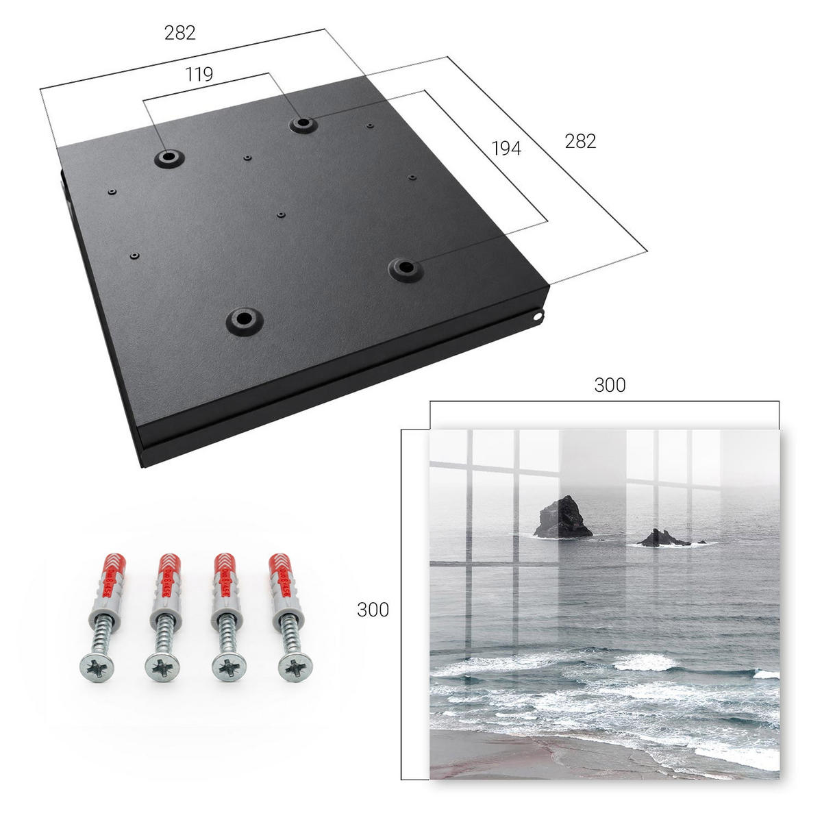 SCHLÜSSELBOX Schwarz 30x30 cm- Türöffnung nach rechts - Meer aus Felsen - Grau, Metall (30/30/5cm) - TULUP