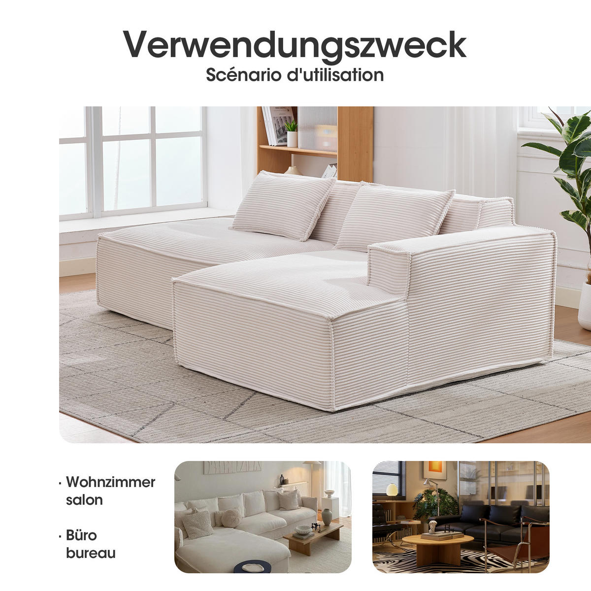 ECKSOFA gepolstert mit taschenfederkern & 2 kissen - Beige, Textil (235/129cm) - Urban Meuble