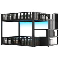 ETAGENBETT 140/200 cm aus Metall und MDF mit LED-Beleuchtung und Stauraumleiter Schwarz - Schwarz, Holzwerkstoff (140/200cm) - Modenvie
