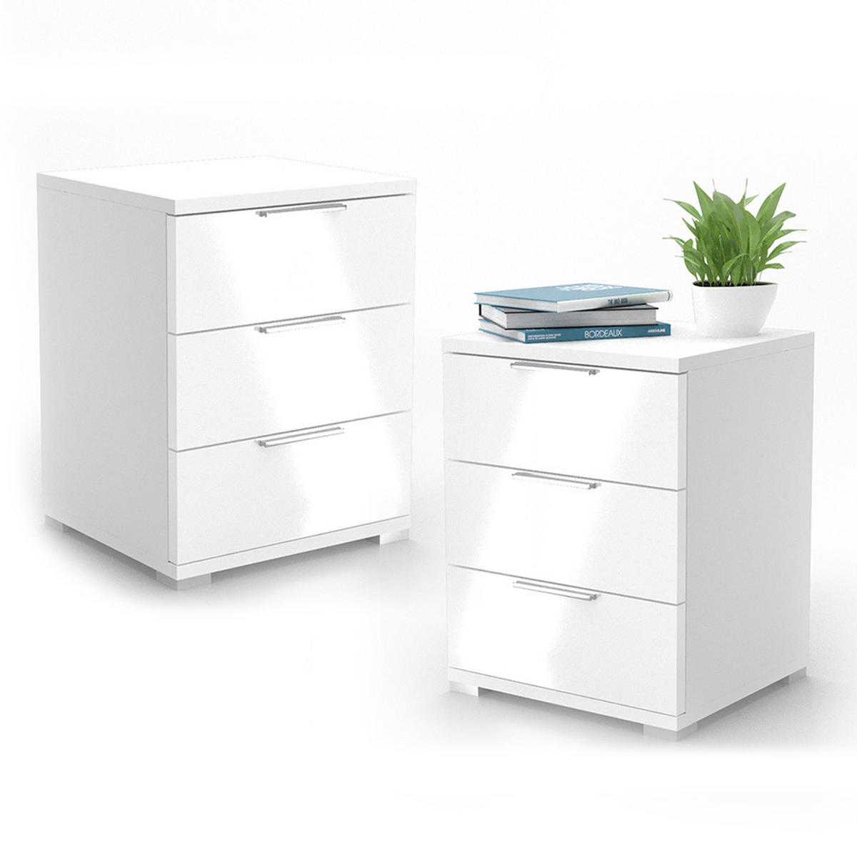NACHTTISCH Florenz Weiß Hochglanz 46.2 x 60.5 cm 2er Set - Weiß Hochglanz/Weiß, Holzwerkstoff (46.2/60.5/42cm) - Vicco