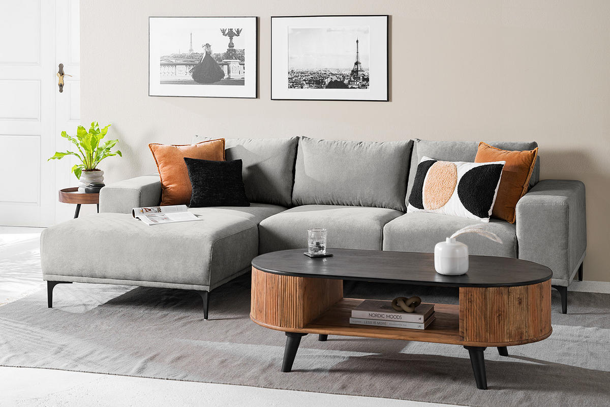ECKSOFA - Grau, Textil/Metall (244/150cm) - home24