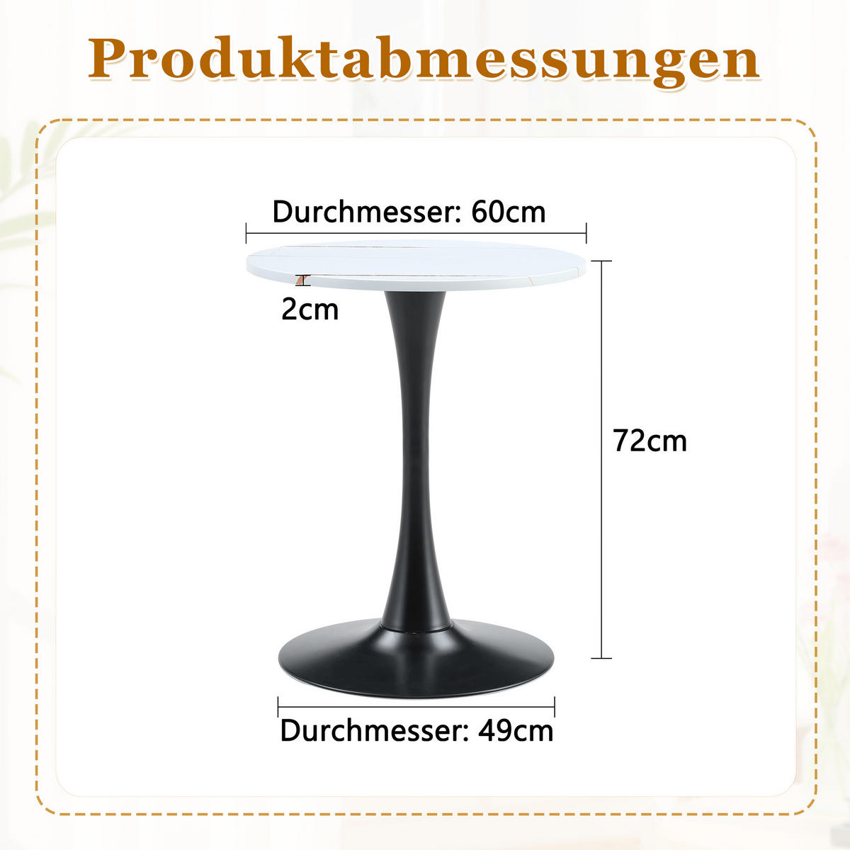 BEISTELLTISCH rund 60/60/72 cm Weiß Schwarz aus MDF Metall mit thermoformierter Tischplatte - Weiß, Holzwerkstoff (60/60/72cm) - OKWISH