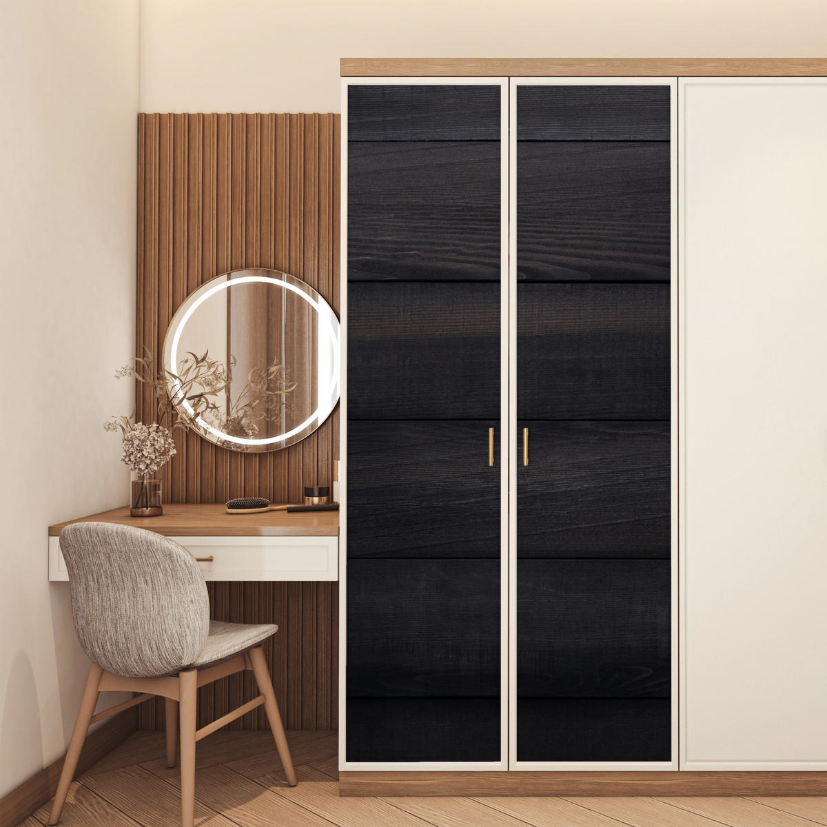 NALEPKA ZA VRATA Videz lesa 95x215 cm - črna, umetna masa (95/0.1cm) - MuchoWow