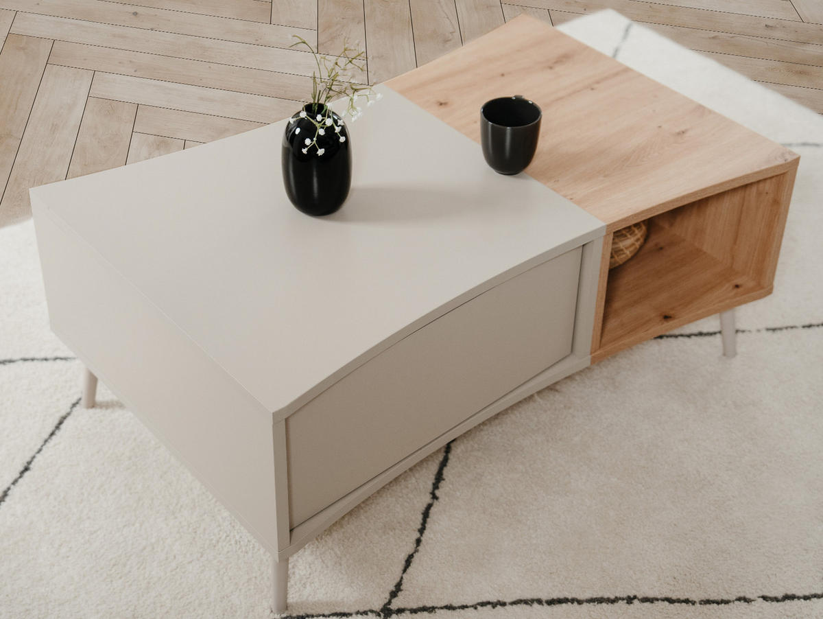 COUCHTISCH Kaschmir, Eiche Artisan 94 x 60 cm, Wohnzimmertisch mit Stauraum - Kaschmir/Eiche Artisan, Holzwerkstoff (60/94/40cm) - Furn.Design