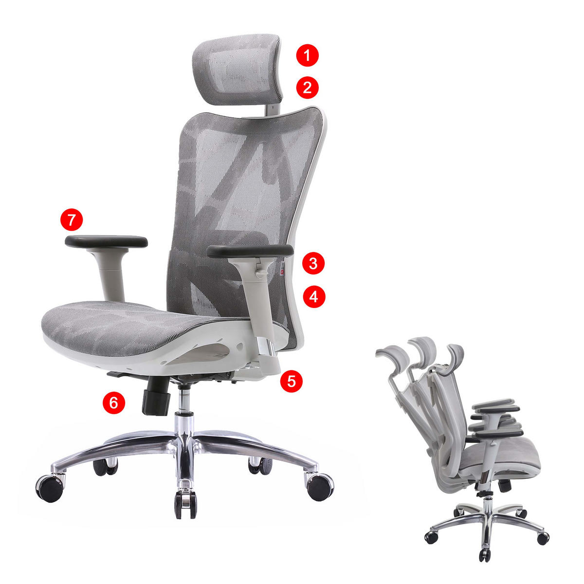 BÜROSTUHL Grau, Weiß - Weiß/Grau, Textil (66/128/93cm) - SIHOO