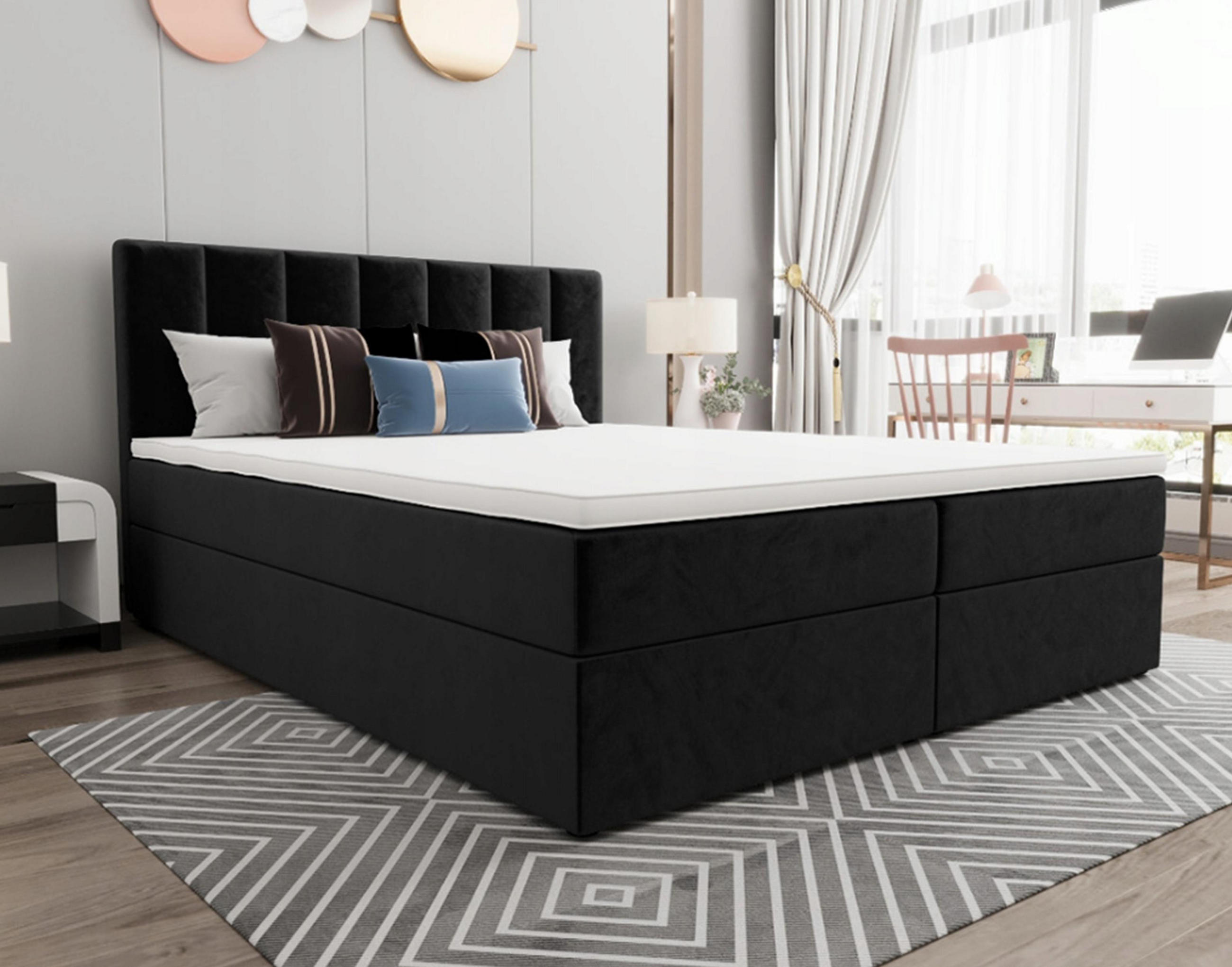 BOXBETT Benetutti 160/200 cm in Schwarz – mit Bettkasten und Topper - Schwarz, Holz/Holzwerkstoff (160/200cm) - AX Living