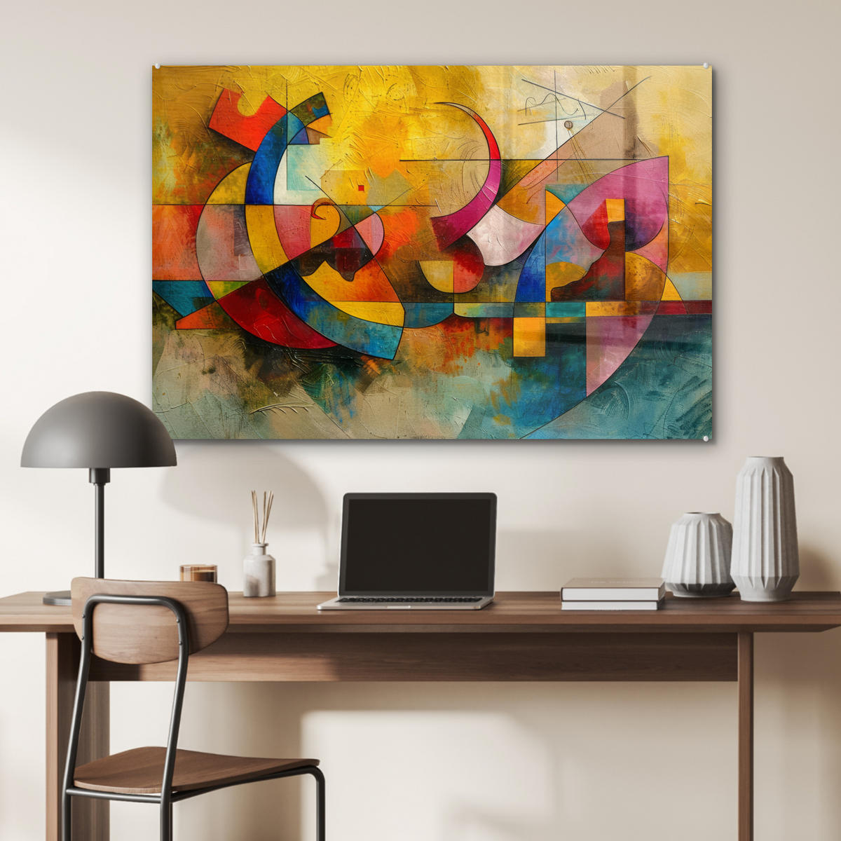 ACRYLGLASBILD Kunst - Abstrakt - Modern 90x60 cm - Gelb, Glas (90/60cm) - MuchoWow