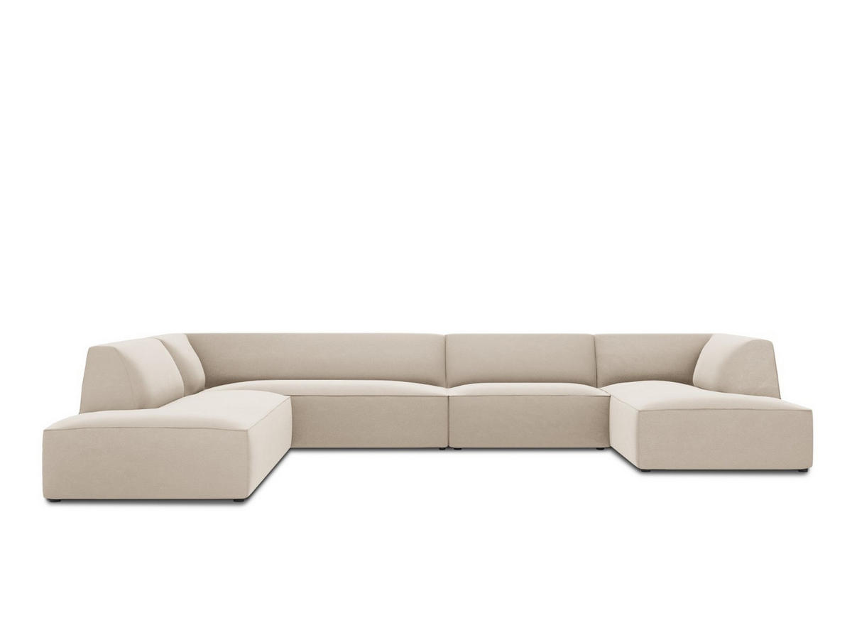 PANORAMASOFA links Ruby aus Samt beige 7 Sitzplätze - Beige, Textil (273/69/366cm) - Micadoni