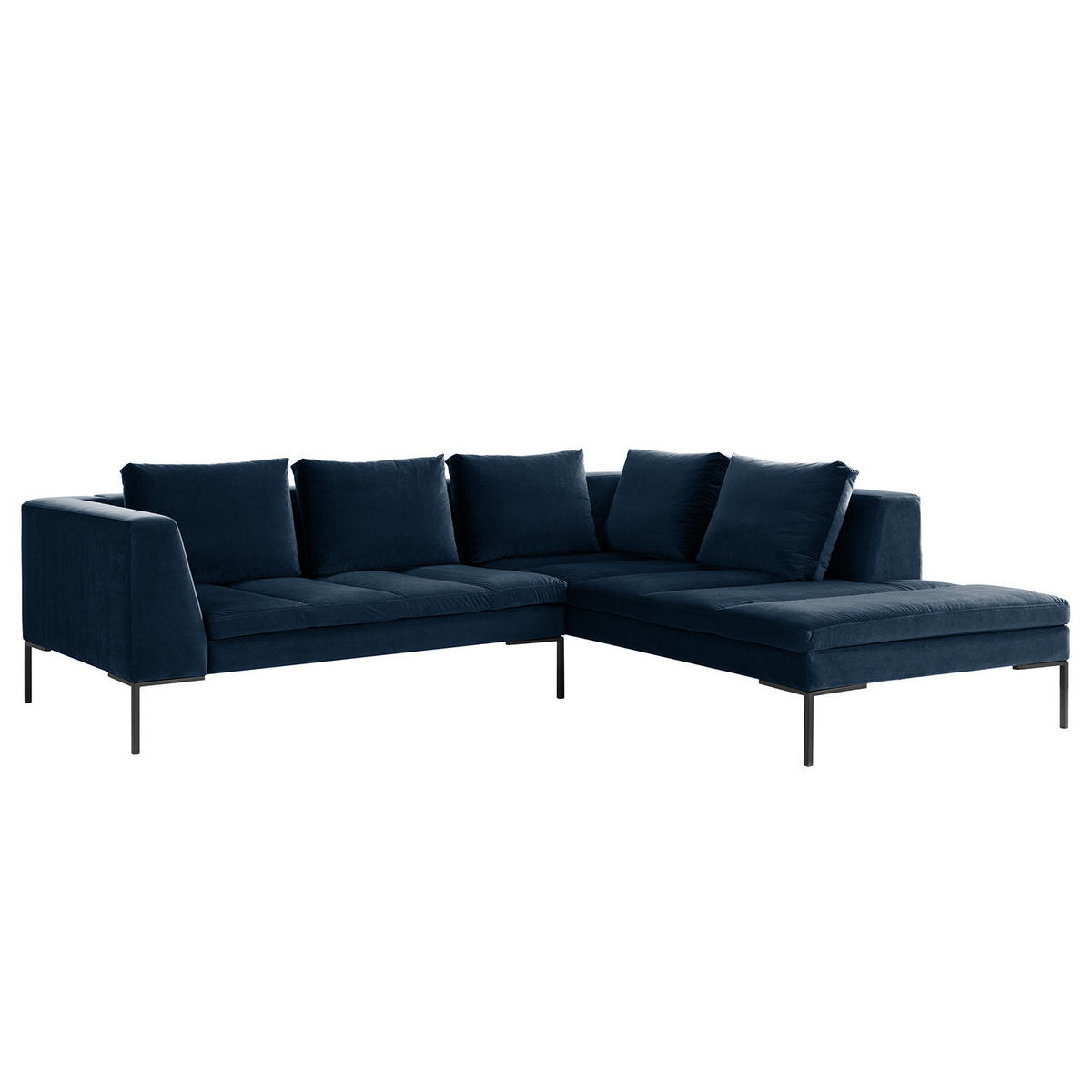 ECKSOFA mit Ottomane - Schwarz/Dunkelblau, Textil/Metall (255/230cm) - home24