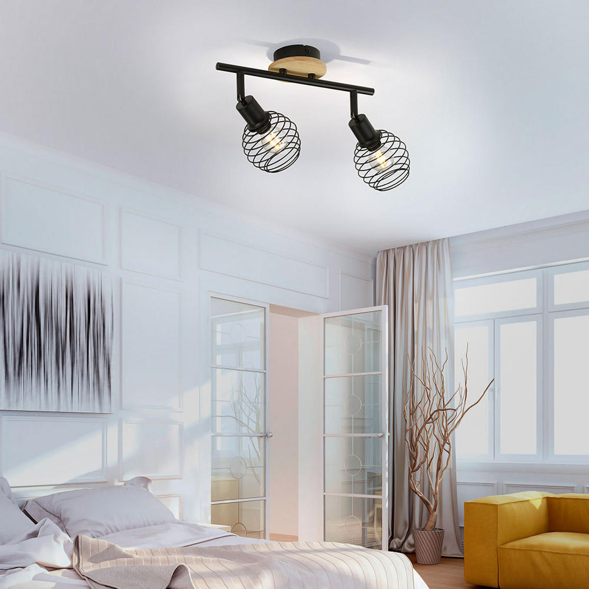 DECKENLEUCHTE Schwarz Holzoptik bewegliche Spots - Schwarz, Holz (50/22.6/23cm)