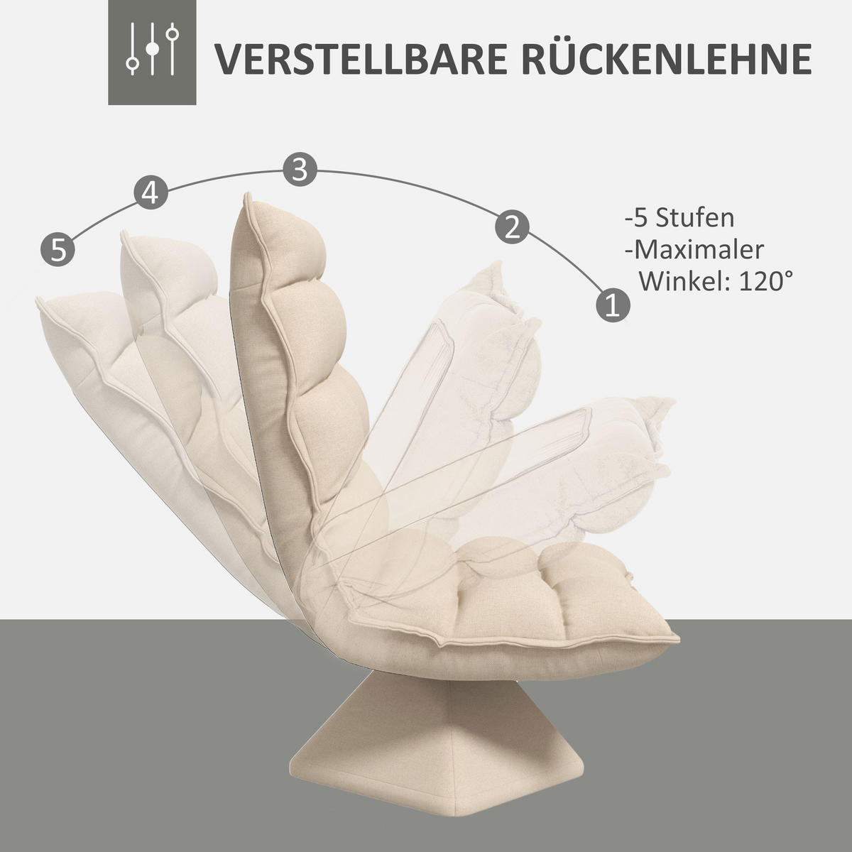 RELAXSESSEL Stahl, Leinenimitat, Beige - Beige, Metall (70/95/62cm) - HOMCOM