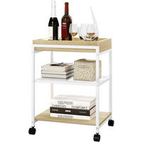 BEISTELLTISCH, mit Rollen, 3 Ablagen 1 abnehmbares Tablett - Hellbraun/Schwarz, Holzwerkstoff/Metall (28.5/41.5/51.5cm) - Woltu