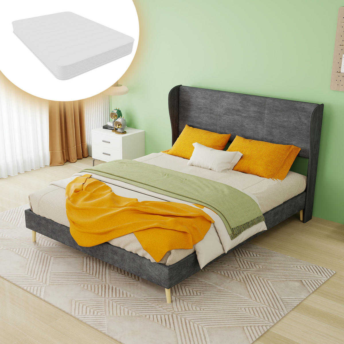 POLSTERBETT 140/200 cm DE-32997 mit Kopfteil und Matratze Grau - Grau, Metall (140/200cm) - ComfortXL