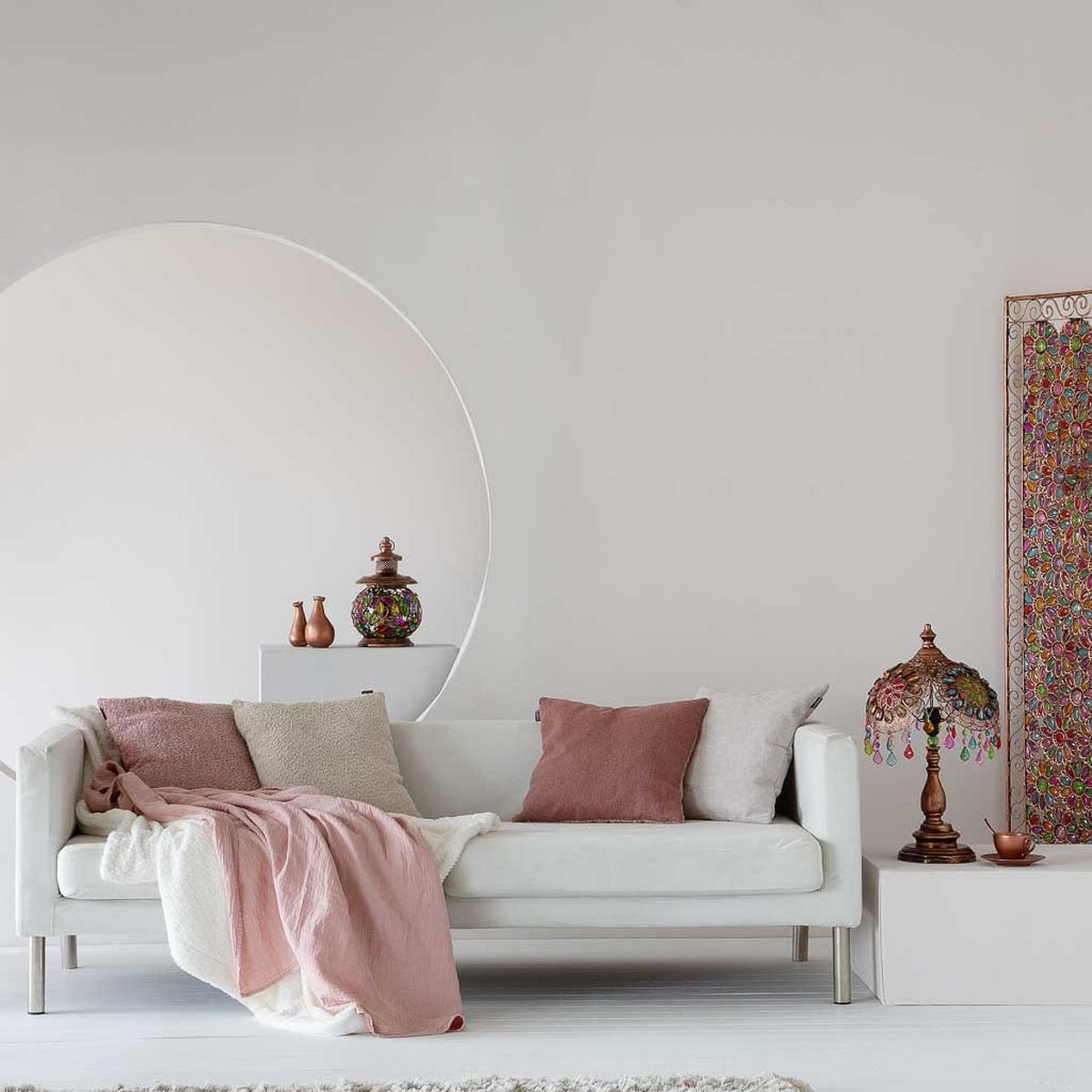 LAMPE aus Metall und Glas, 35x30cm - Multicolor, Metall (35/35/30cm) - Wanderlust