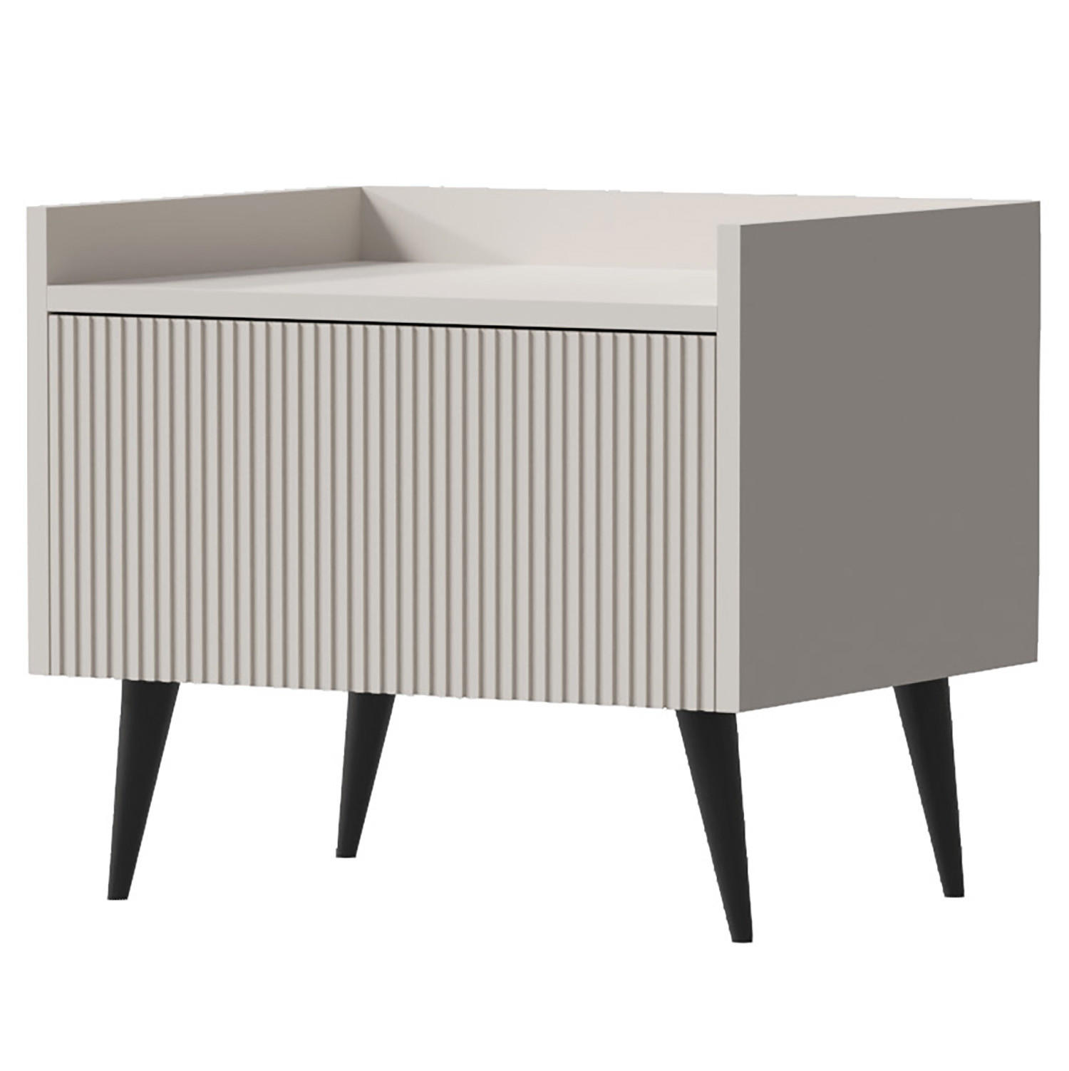 NACHTTISCH Amfali mit 1 Tür, geriffelte Fronten, Push-to-open, Metallbeine, 52 cm, Kaschmir - Kaschmir/Schwarz, Holzwerkstoff/Metall (52/45/41cm) - Beautysofa