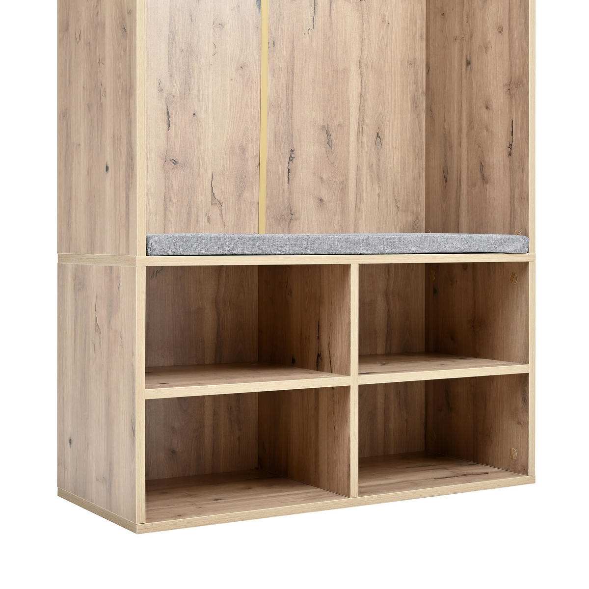 GARDEROBENSET, Komplett-Set Flurgarderobe mit Sitzbank, 5 Haken, 2 Türen & 6 Offener Lagerraum - Naturholzfarbe und Weiß, 80×185×35 cm (B×H×T) - Multicolor, Holzwerkstoff (35/185/80cm) - FLIEKS