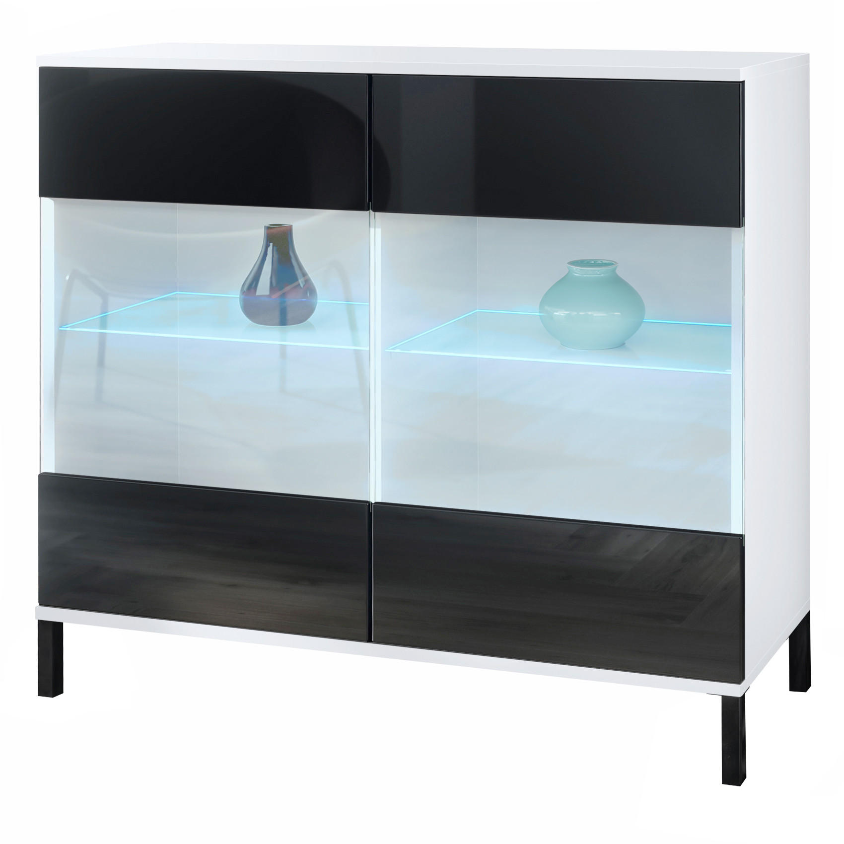 Vladon Kommode Schwarz Hochglanz 92.5x83.5x35 cm