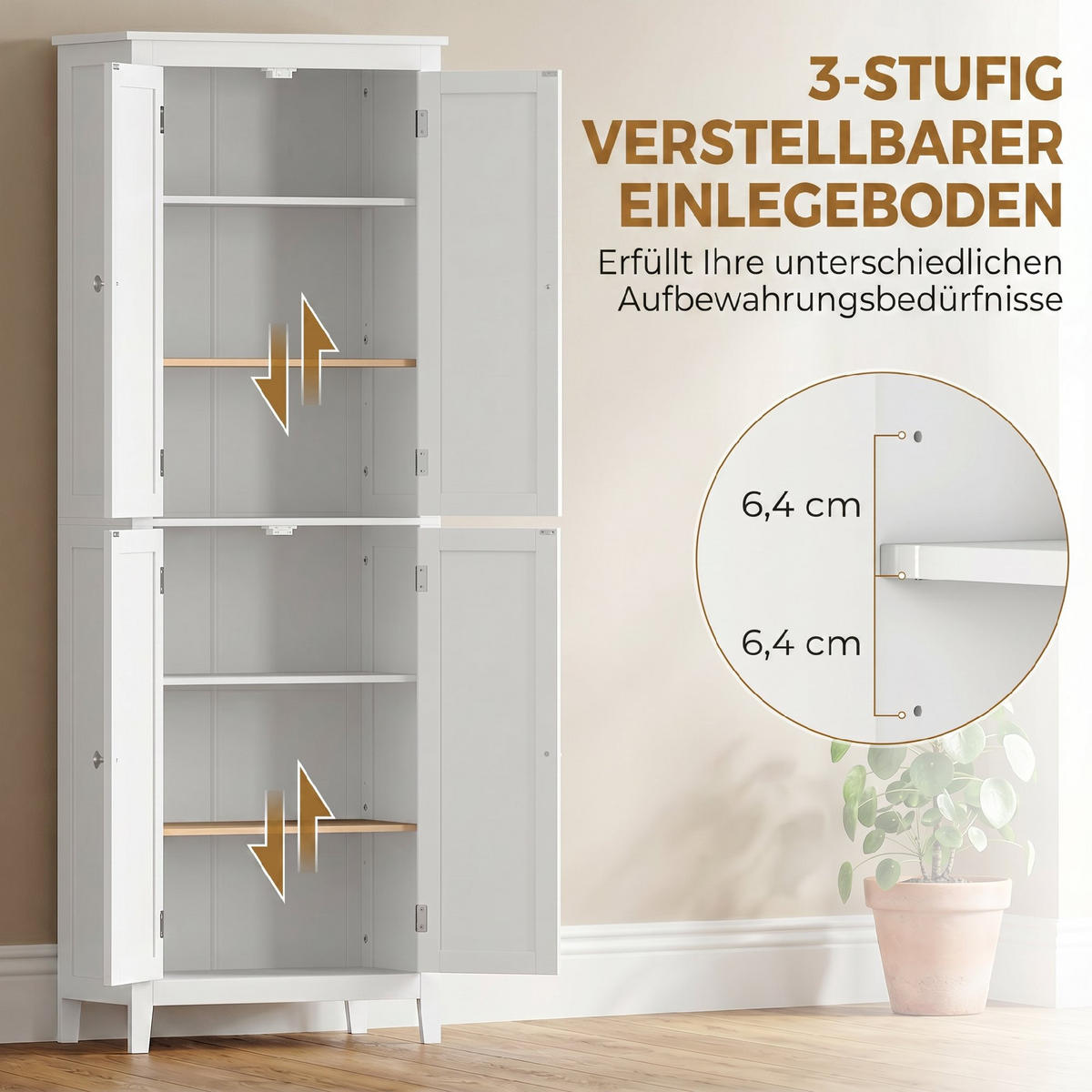 BADEZIMMERSCHRANK MDF Metall Weiß - Weiß, Holzwerkstoff/Metall (30/170/60cm) - HOMCOM