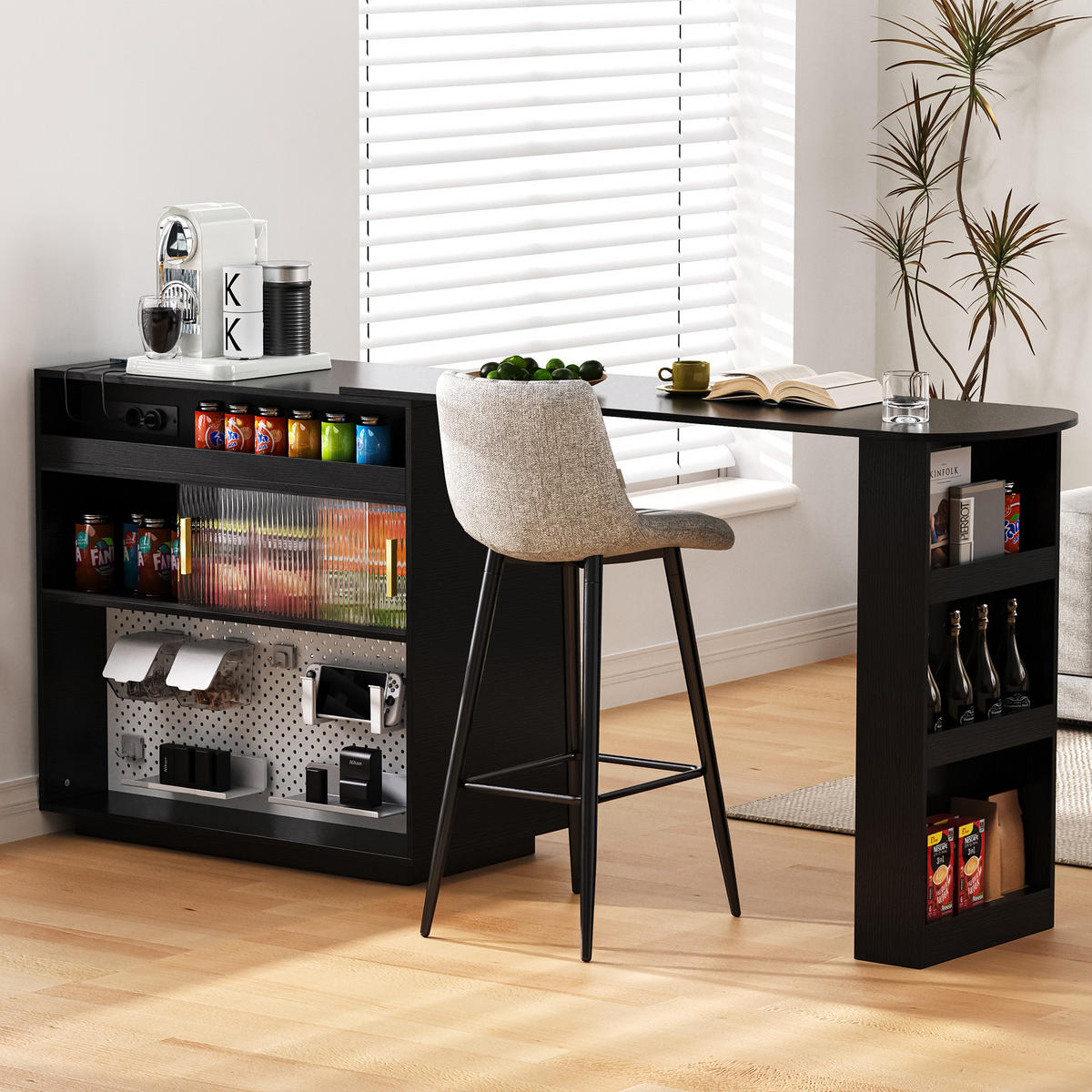 BARTISCH 120/50/95,5 cm in Schwarz mit Stauraum und LED-Beleuchtung - Schwarz, Holzwerkstoff (50/120/95.5cm) - BEAOK