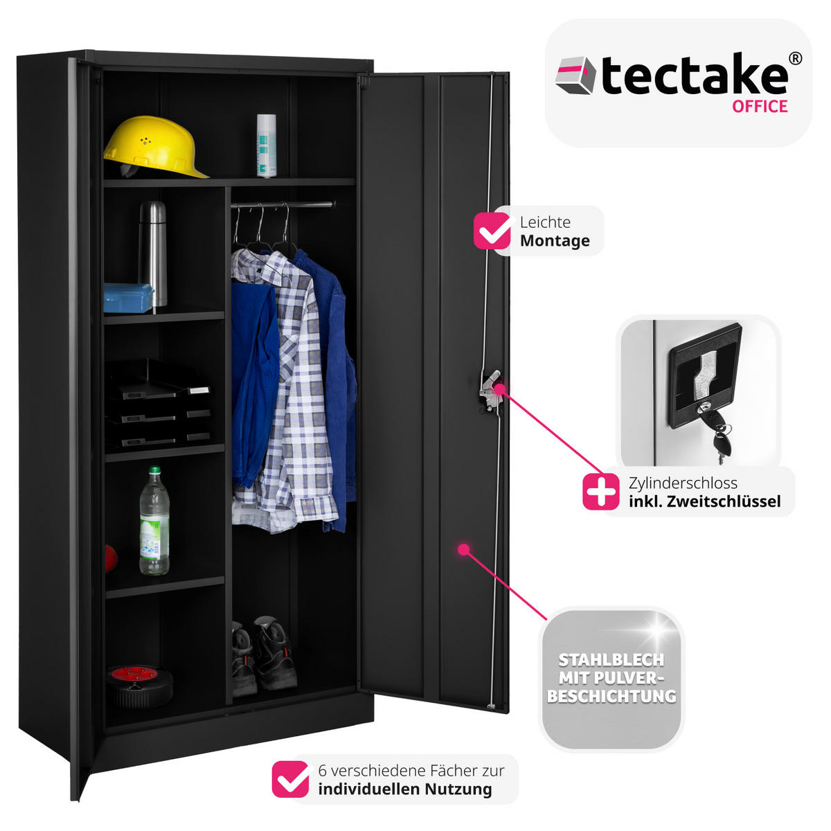 SPIND ,180 x 80 x 40 cm,schwarz - Schwarz, Metall (40/180/80cm) - tectake