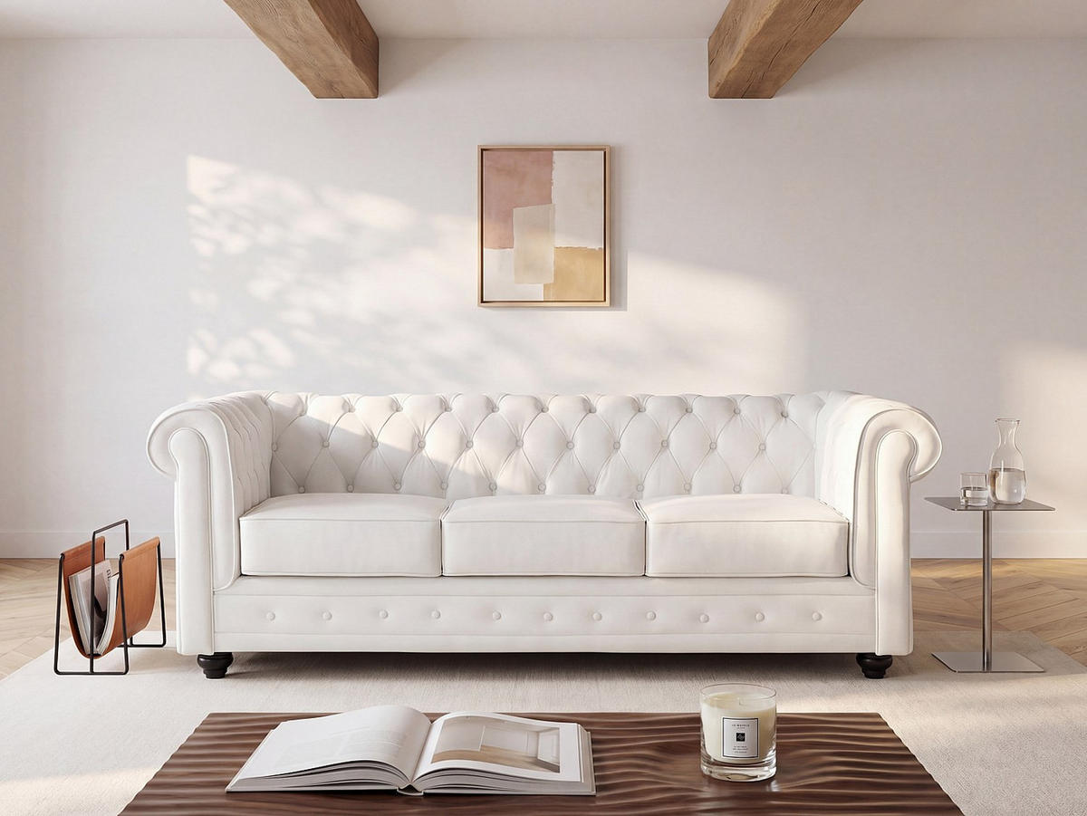 SOFA ohne Schlafmöglichkeit - 3 Personen - Leder - Weiß - - Weiß, Leder (205/72/88cm) - Vente-Unique