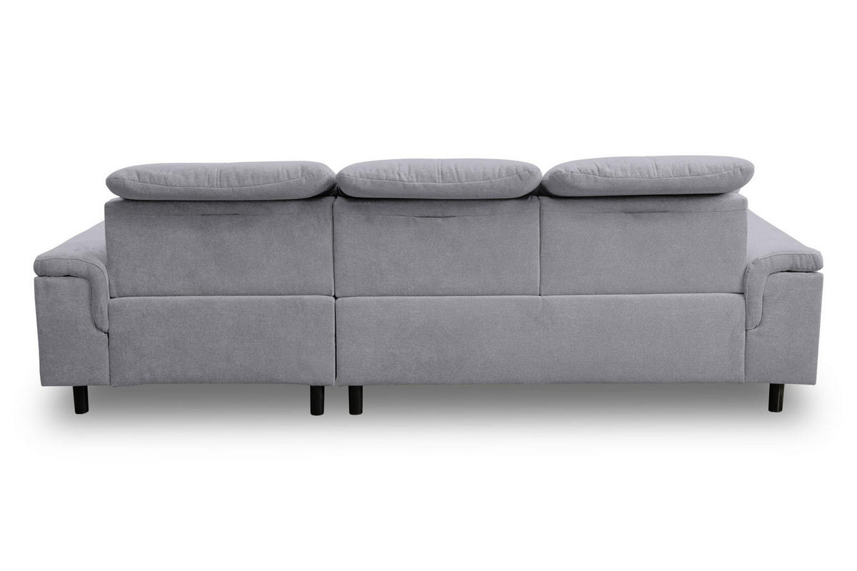 ECKSOFA PANAMA mit Schlaffunktion und Bettkasten, Farbe: Hellgrau, Velourstoff, Ottomane Rechts - Hellgrau, Textil (270/180cm) - VENASI MÖBEL