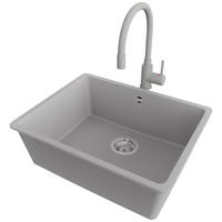 UNTERBAUSPÜLE GRANIT Venedig, 3-er set Grau 56/44 cm, 1 Becken + Küchenarmatur 38/14 cm + Ablauf-Set ab 60er Unterschrank - Chromfarben/Grau, Kunststoff (56/20/44cm) - Primagran