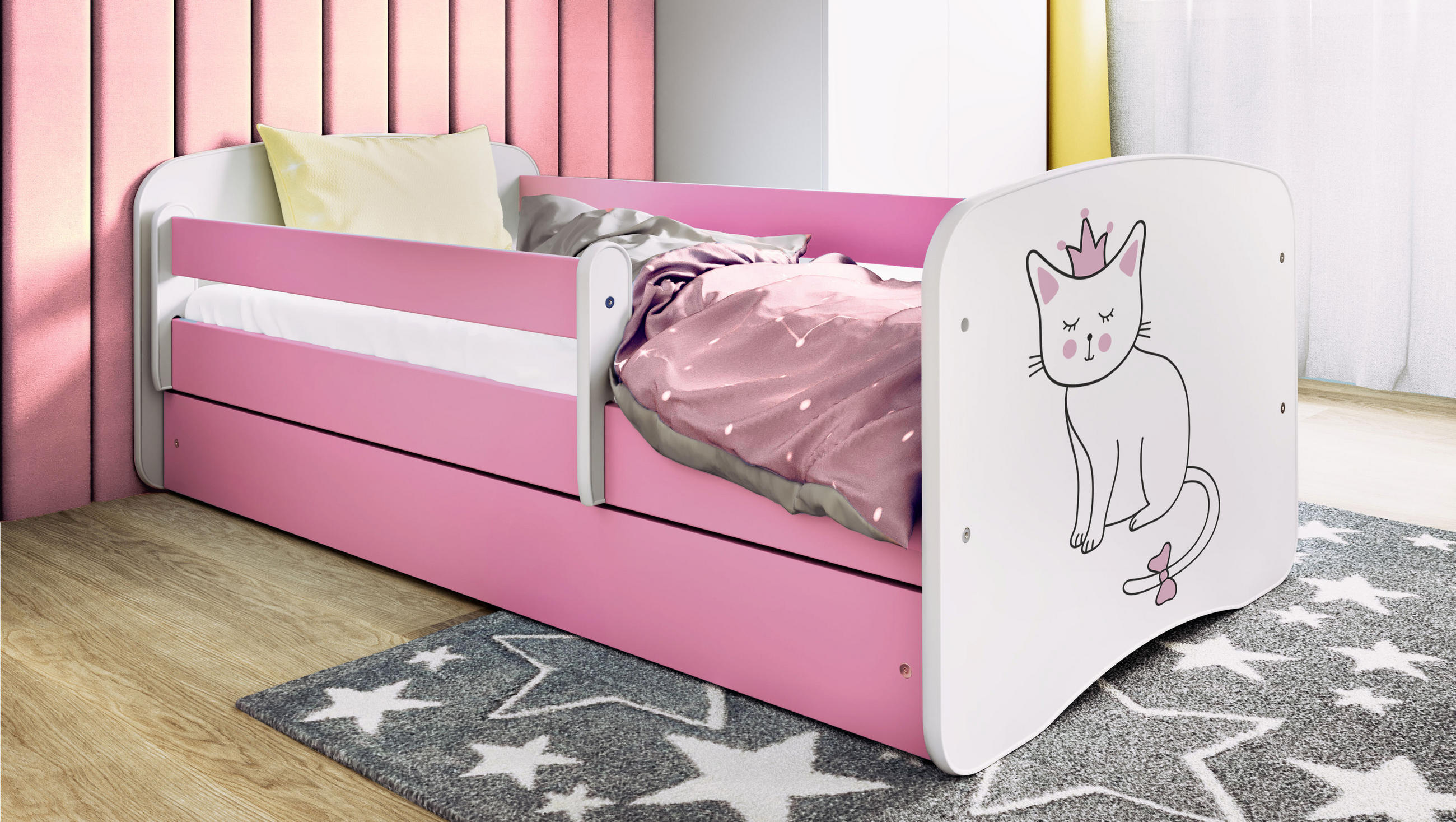 KINDERBETT Katze mit Schublade 140/70 80/61/144 - Rosa, Holzwerkstoff (70/140cm) - RAUMHIRSCH FURNITURE