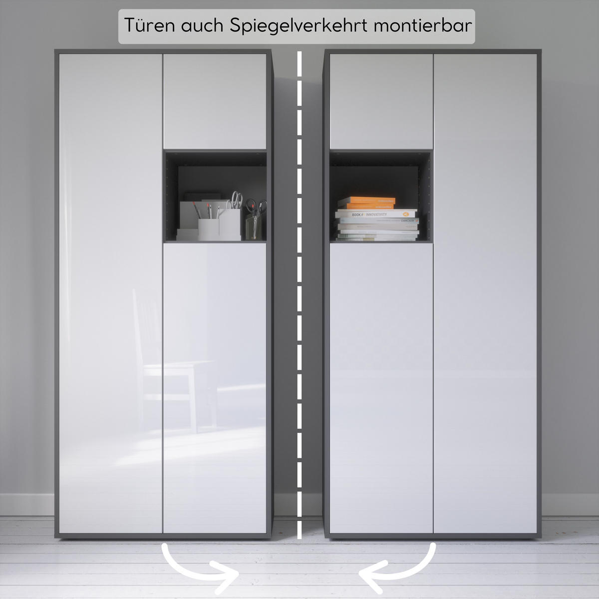 AKTENSCHRANK Amira T10 Weiß Hochglanz 180/80/40 cm - Weiß Hochglanz, Holzwerkstoff (80/180/40cm) - SIMPLYFURN