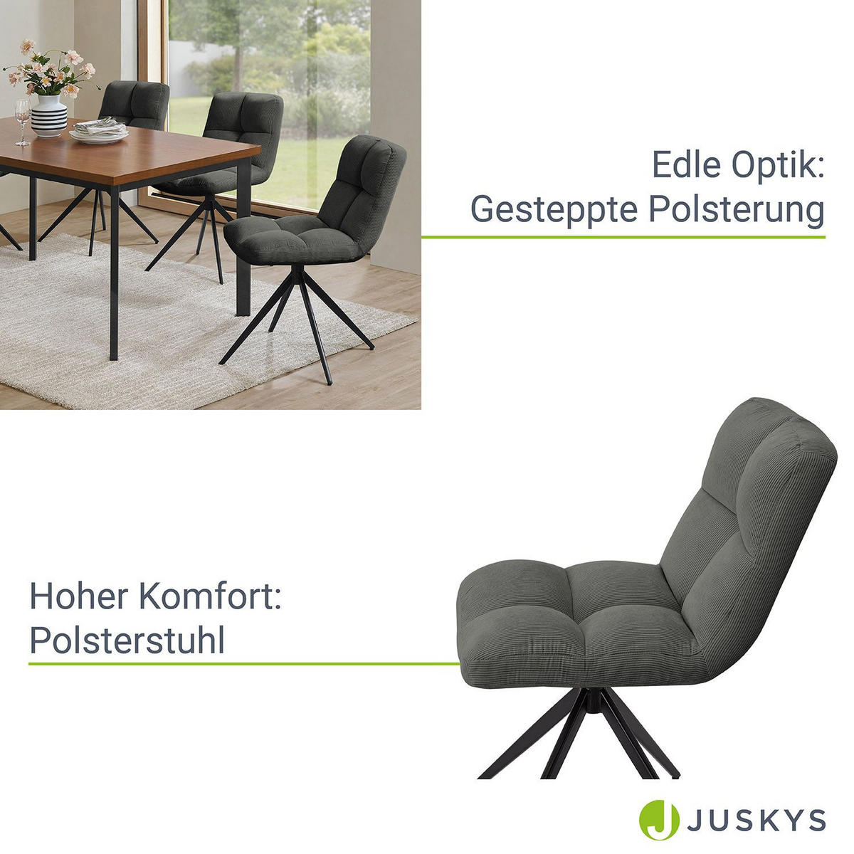 DREHSTUHL Dallas cord hellgrau (2er-Set) - Grau, Textil (45/84/45cm) - Juskys