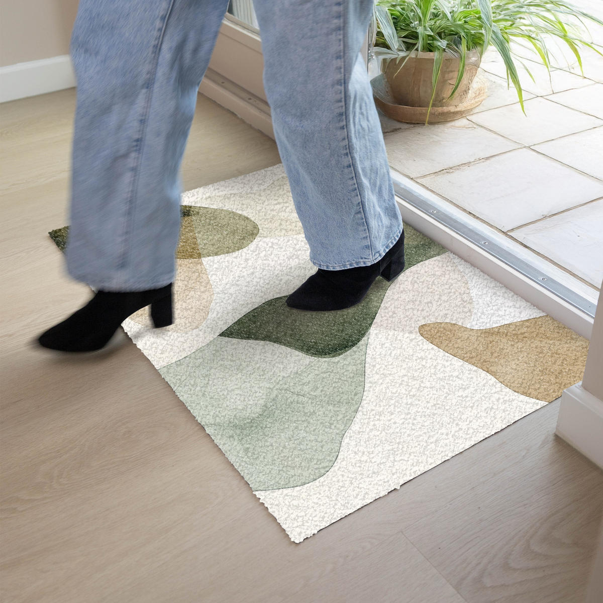 FUSSMATTE Japandi - Abstrakt - Grün 90x60 cm - Multicolor, Kunststoff (90/0.4cm) - MuchoWow