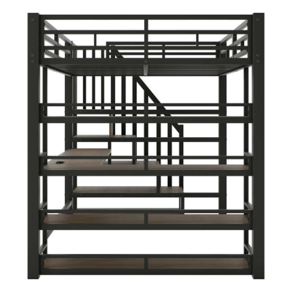 HOCHBETT 140x200 cm mit Schreibtisch, 4-stöckigem Regal und Stauraumtreppe, LED und Ladestation, schwarz - Schwarz, Holzwerkstoff (140/200cm) - Luhomfu