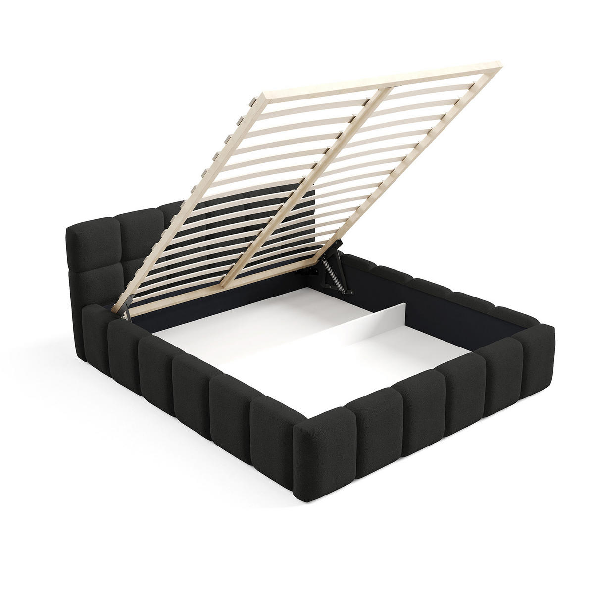 POLSTERBETT NUBO Medium 160x200 cm mit Bettkasten – QUELLE 100 - Schwarz, Holz - Dekori_Interiors