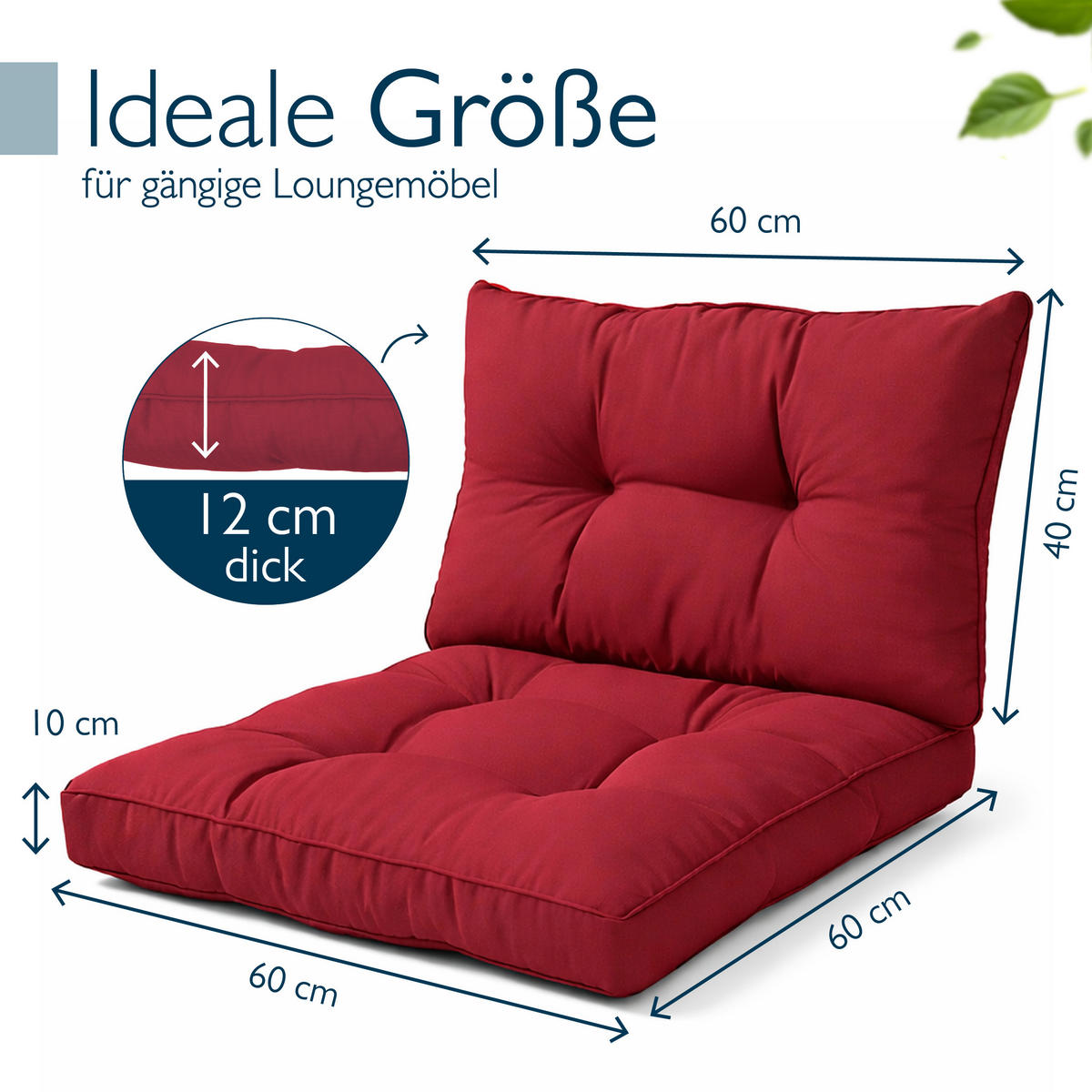 LOUNGEKISSEN Xluna Sitz 60x60x10cm mit Rücken 60x40x12cm Rot (2tlg) - Rot, Textil (60/60cm) - Beautissu 