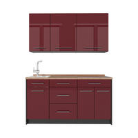SINGLEKÜCHE Fame-Line, Bordeaux Hochglanz/Anthrazit, 150 cm, AP Eiche - Bordeaux/Anthrazit, Holzwerkstoff (150/82/60cm) - Vicco