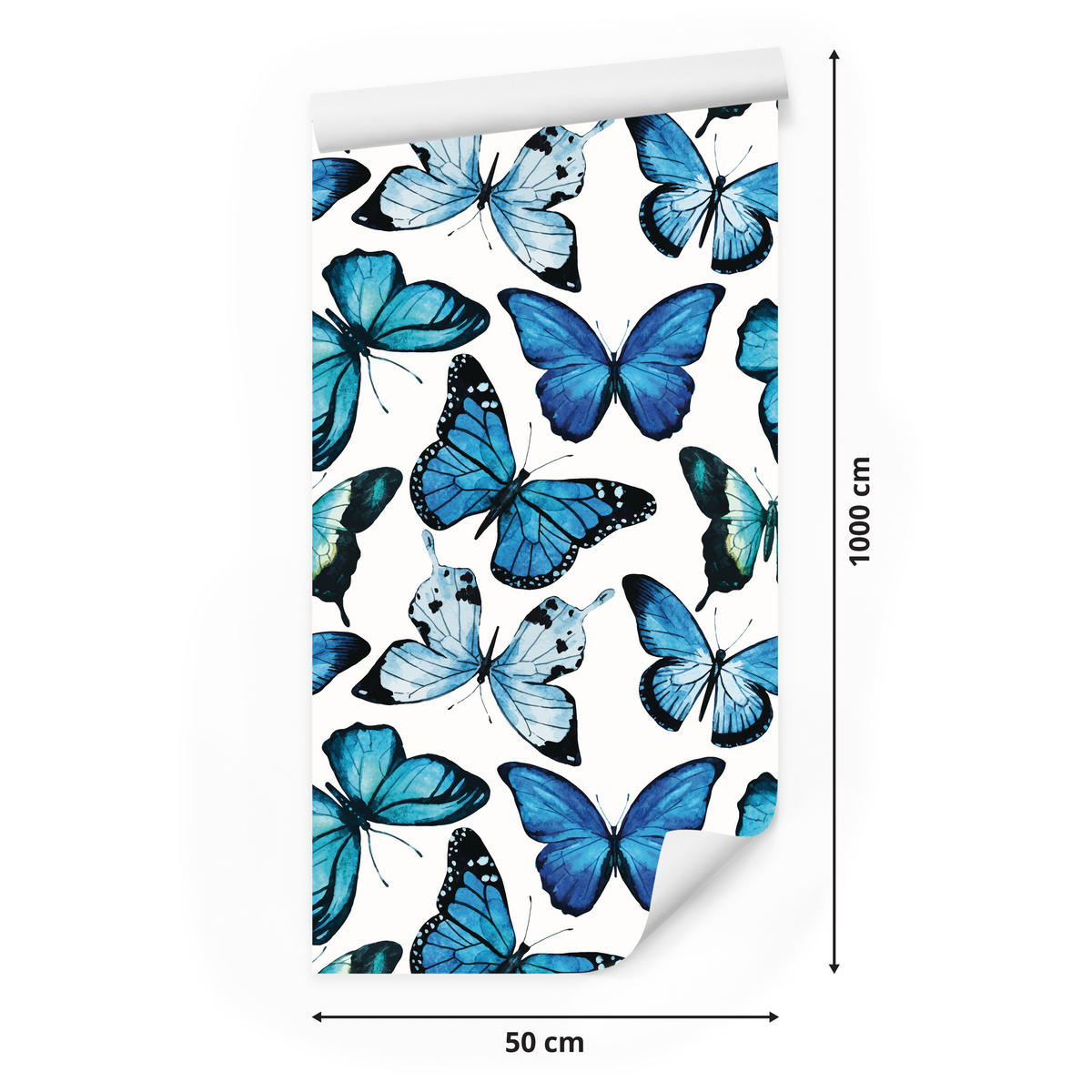 VLIESTAPETE Schmetterlinge im Boho-Stil – Blau, Weiß – 50x1000 cm - Blau/Weiß, Papier (50/1000cm) - Muralo
