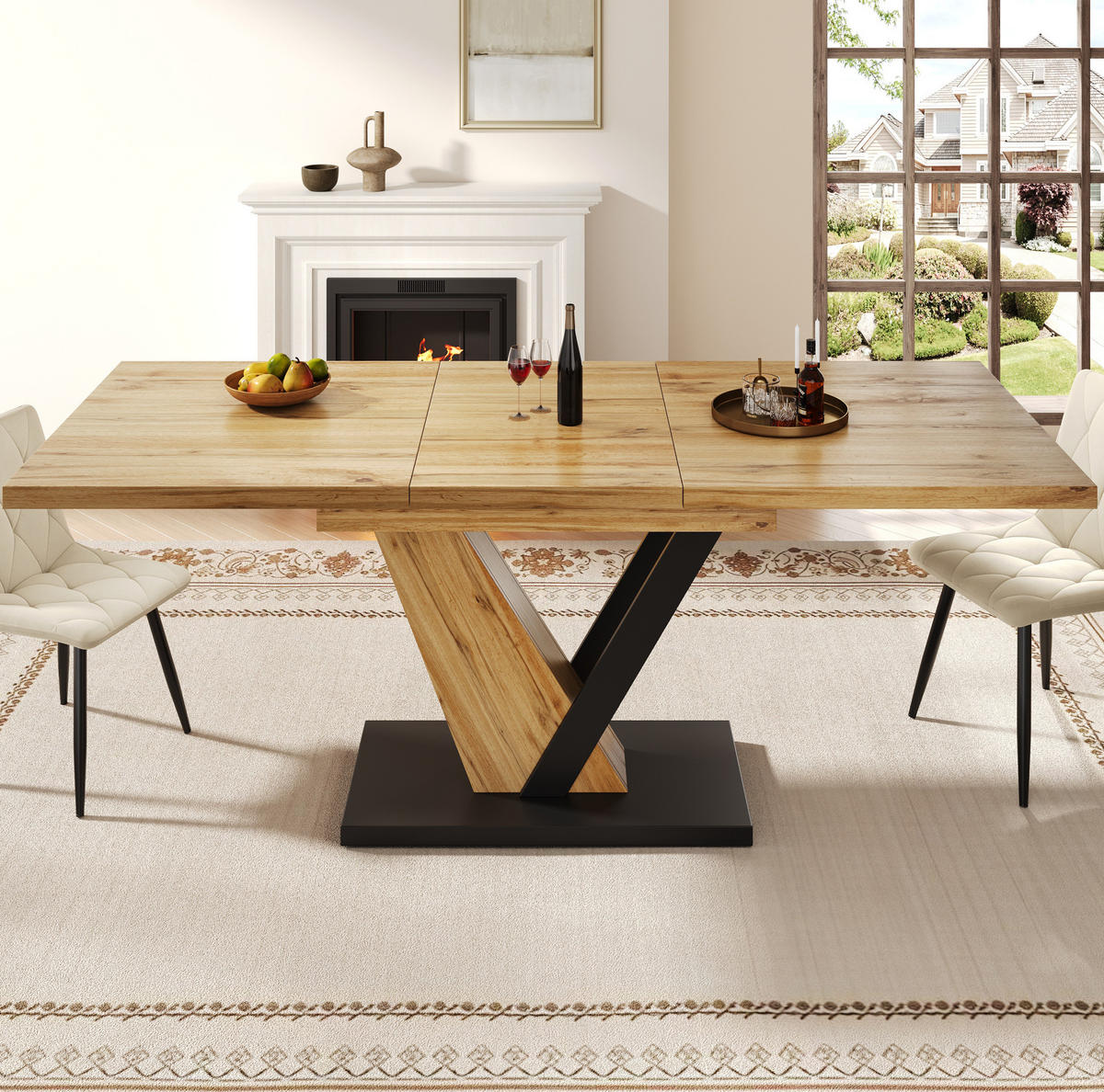 ESSTISCH 120-160x75x76 cm in Natur und Schwarz aus MDF mit Holzmaserung ausziehbar - Naturfarben, Holzwerkstoff (160/70/75.5cm) - Modfu