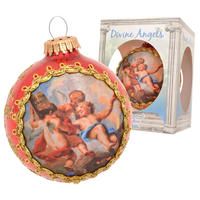 CHRISTBAUMKUGEL Seidenbild Engelskinder Rot 8cm (Glas / 1 Stk.) - Rot, Glas (8/8/8cm) - Krebs Glas Lauscha