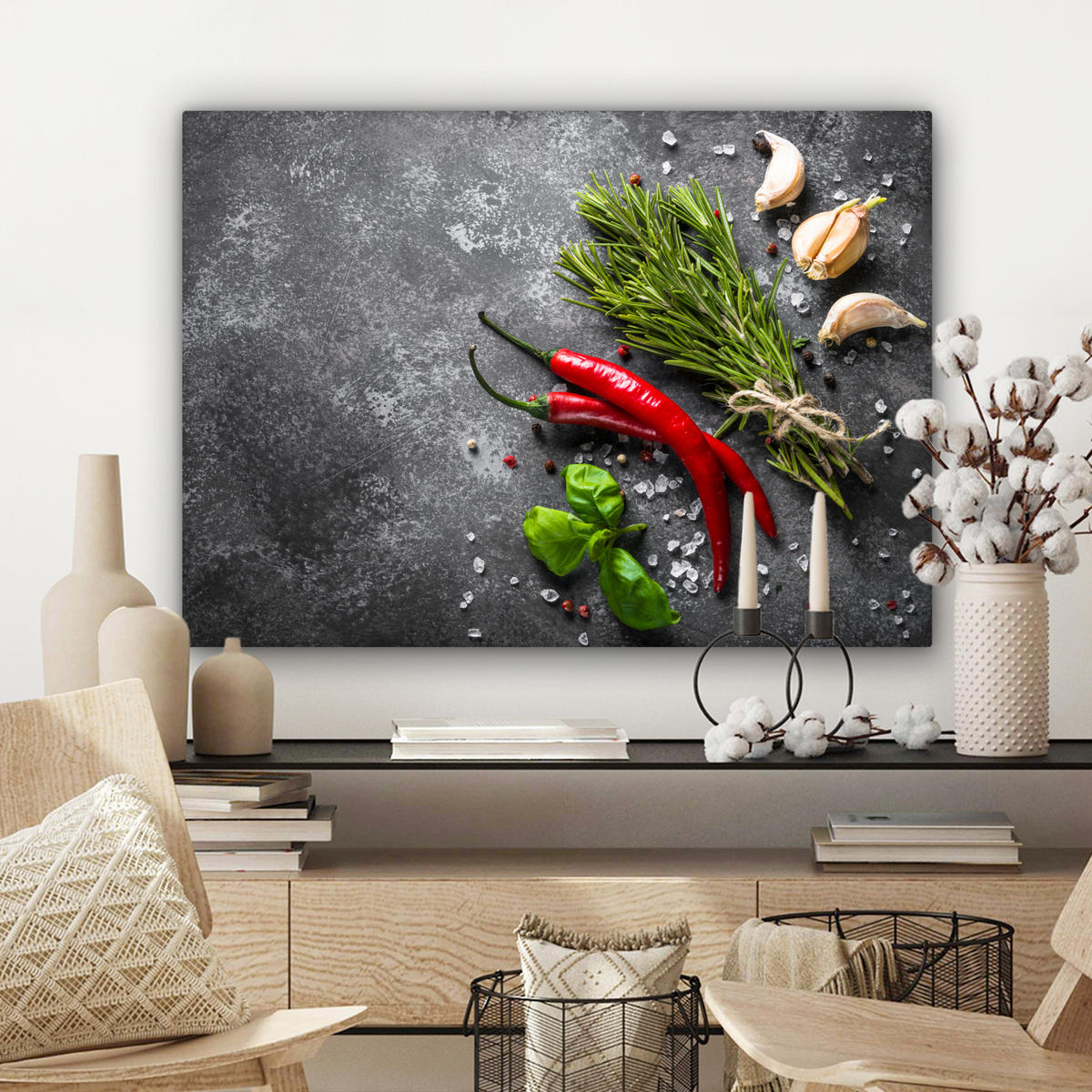 LEINWANDBILD Pfeffer - Kräuter - Gewürze - Beton Wandbilder 80x60 cm - Dunkelgrau, Textil (80/60cm) - MuchoWow