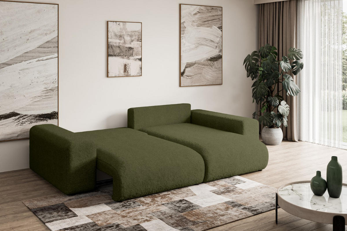 ECKSOFA Ottomane rechts ESKAR-L 266x176x84 Olivgrün Bouclé - Schwarz/Olivgrün, Holzwerkstoff/Kunststoff (176/266cm) - ALTDECOR