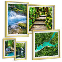 BILDER SET 5er Set - 50x50 cm & 20x30 cm & 40x60 cm Goldrahmen - Grüne Berge, Flussfelsen - Goldfarben, Kunststoff (40/60cm) - TULUP