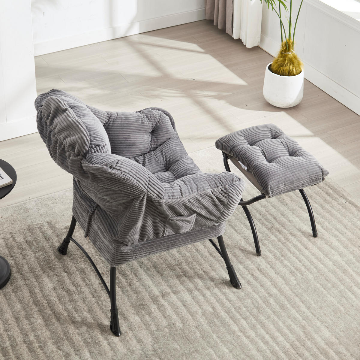 SESSEL 69.9/95/64 cm Grau aus Stahl mit Hocker - Grau, Textil (69.9/95/64cm) - OKMYHOME