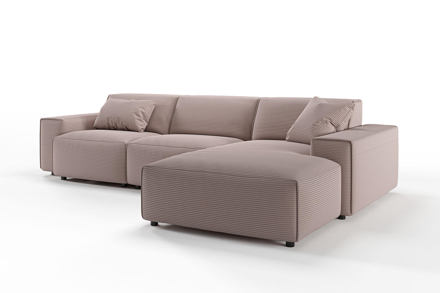ECKSOFA RANI Pink Cord - Pink/Schwarz, Kunststoff/Textil (299/189cm) - KAWOLA