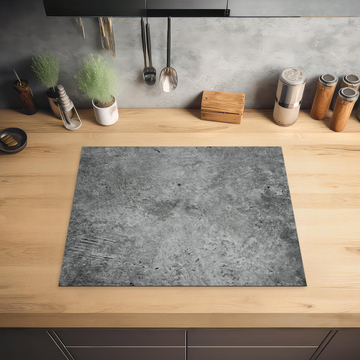 HERDABDECKPLATTE Beton - Schiefer - Grau -Betonstruktur Herdabdeckung Induktionsfeld 65x52 cm - Grau, Kunststoff (65/52/0.2cm) - MuchoWow