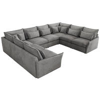WOHNLANDSCHAFT VERSO U 8M Hellgrau Velvet - Hellgrau/Schwarz, Kunststoff/Textil (362/93/270cm) - MKS