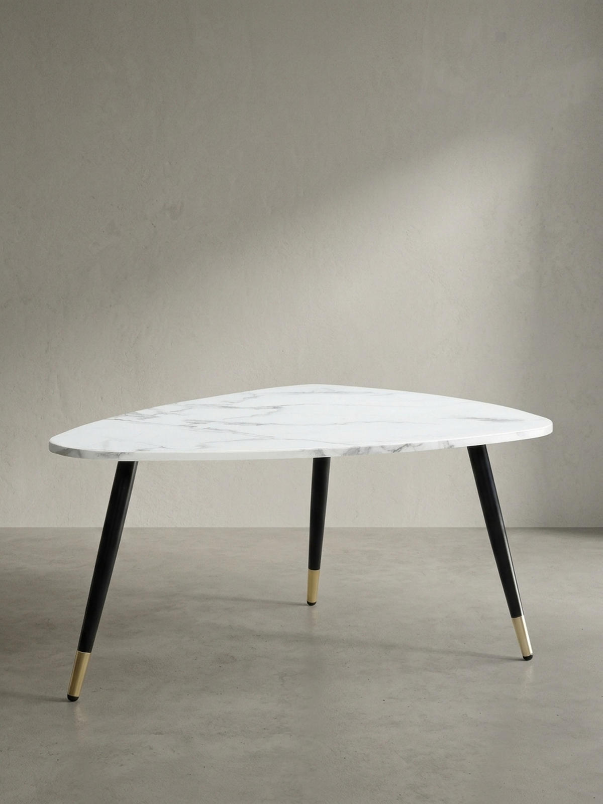 COUCHTISCH mit Marmor Optik, Dreibein, Metall-Gestell, Dreieckig, Weiß 90x60x41 cm - Goldfarben/Weiß, Holzwerkstoff/Metall (60/90/41cm) - KADIMA DESIGN